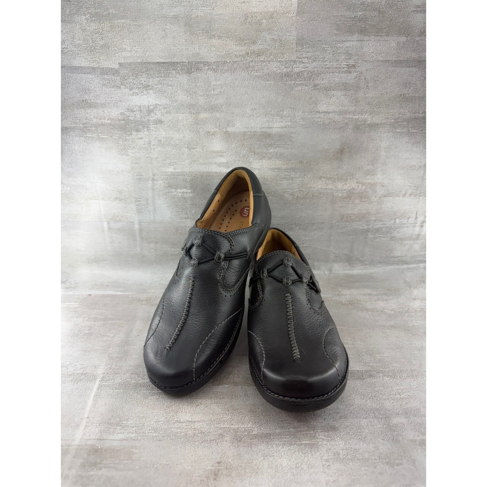 Clarks Unstructured Un.Loop Black Leather Slip On Loafers 60900 Women Sz 6.5M